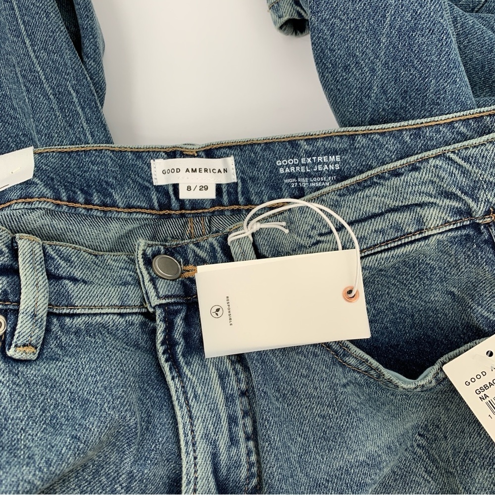 Good American Extreme Barrel jeans high waist denim blue wide balloon leg new 29 - Picture 5 of 5